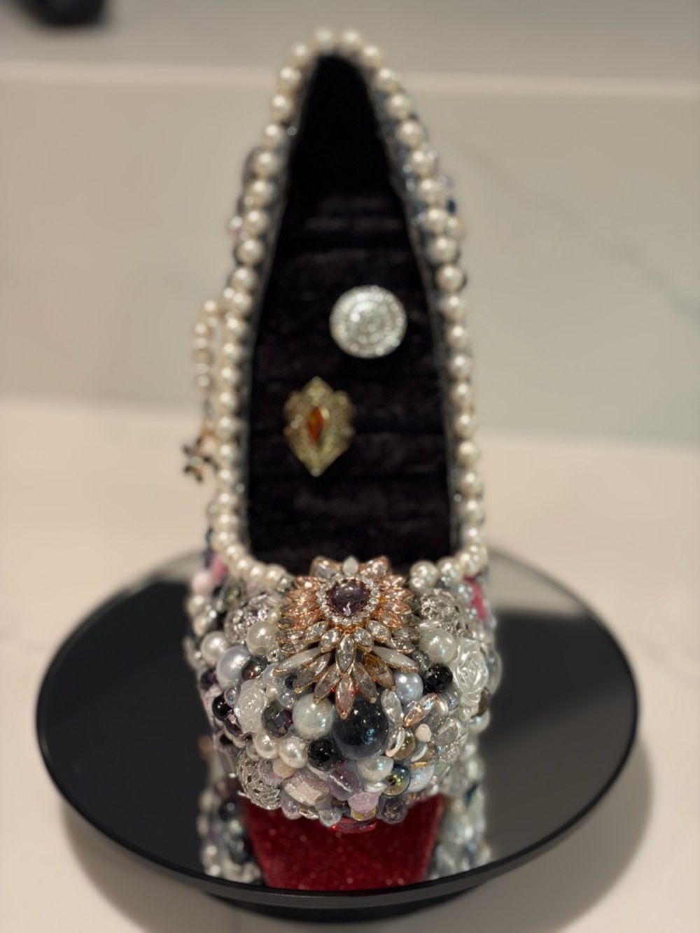 Jeweled Pearl and Crystal Stiletto High Heel Pump - Ring Holder - Picture 7 of 10